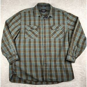 Pendleton Flannel Shirt Mens XL Burnside Green Blue Plaid Button Up Long Sleeve